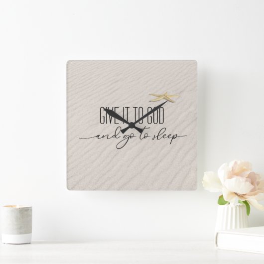 感動的引用文オンビーチ砂 スクエア壁時計 (ホーム)