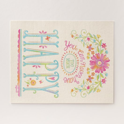 感動的引用文ピンクフローラハッピーウォーターカラー ジグソーパズル (横)