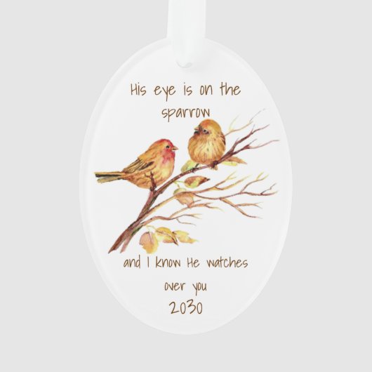 感動的引用文彼の目は雀の上だ オーナメント (裏面)