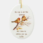 感動的引用文彼の目は雀の上だ セラミックオーナメント (裏面)