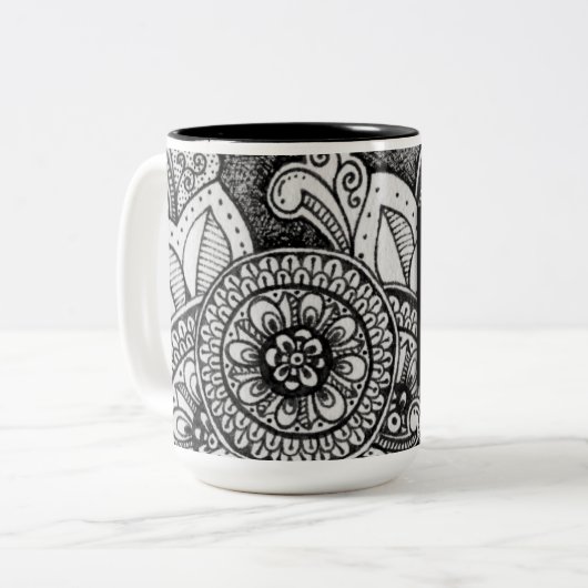 感動的引用文母の日の花柄 ツートーンマグカップ (正面左)