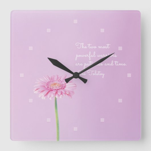 感動的引用文&かわいいピンクのデイジー、壁時計 スクエア壁時計 (正面)