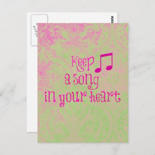 感動的引用文:保ハート内の曲 ポストカード (正面/裏面)