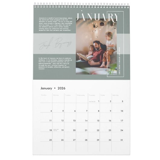 感動的引用文&散文ファミリーフォトモーメント カレンダー (1月 2026)