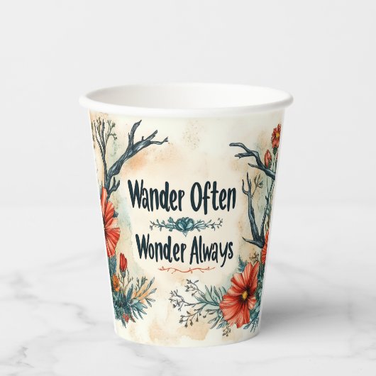 感動的引用文:頻繁に歩き回る、常に疑問に思さまよう 紙コップ (正面)