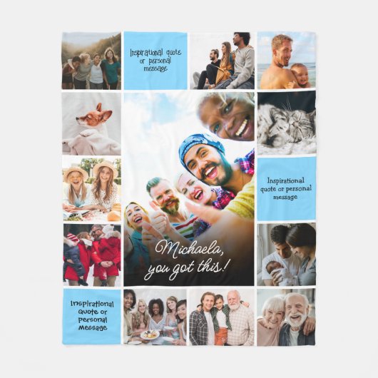 感動的心地よいカスタムメッセージと12写真 フリースブランケット (正面)