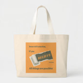 感動的聖なる書物、 経典信じマーク9:23オレンジ ラージトートバッグ (正面)