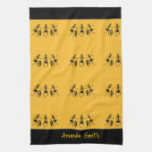 感動的踊りアフリカンアートかわいいオレンジ キッチンタオル (縦)