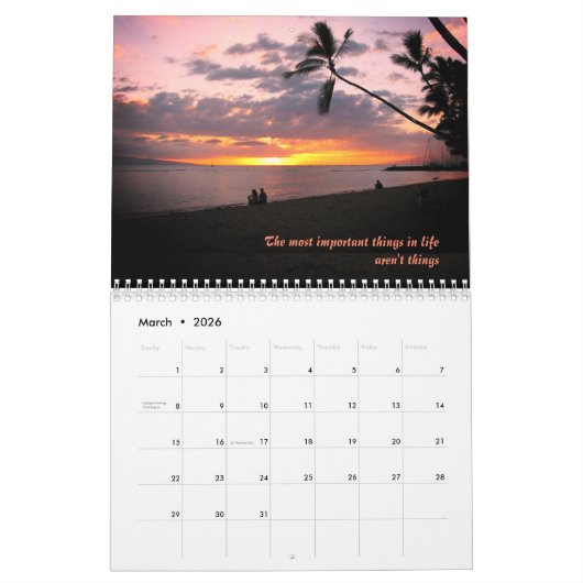 感動的&やる気を起こさせる引用文図解入りの、写真付きの カレンダー (3月 2026)