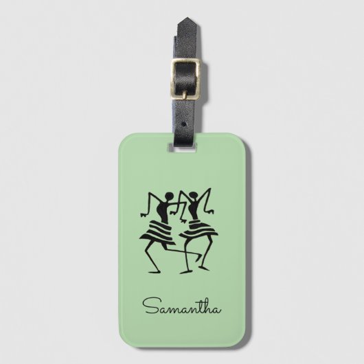 感動的，シルエットお祝いダンサー ラゲッジタグ (正面縦)