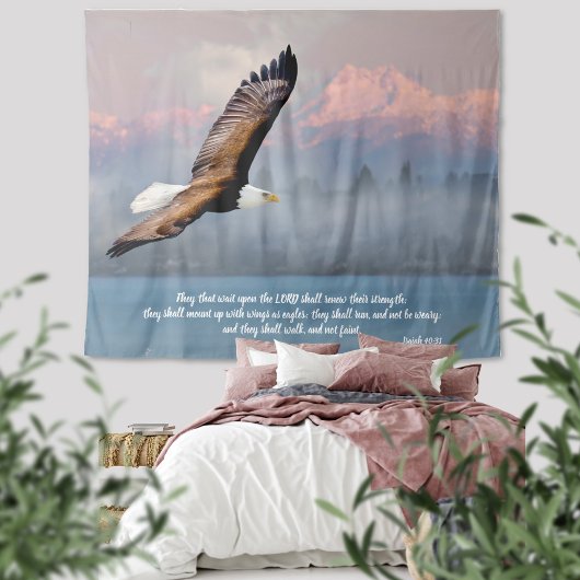 感動的Bald Eagle Bible Verse Isaiah 40 タペストリー