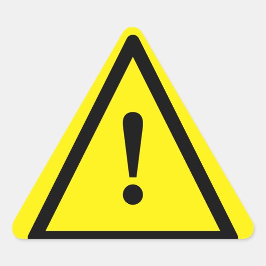 感嘆符アイコン付きの黄色い注意記号 三角形シール (正面)