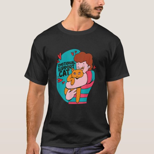感情の支えとなる猫。オレンジタビーの猫を抱っこ Tシャツ (正面)