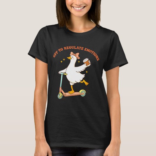 感情を整えるために出発する面白いガチョウスクーター Tシャツ (正面)
