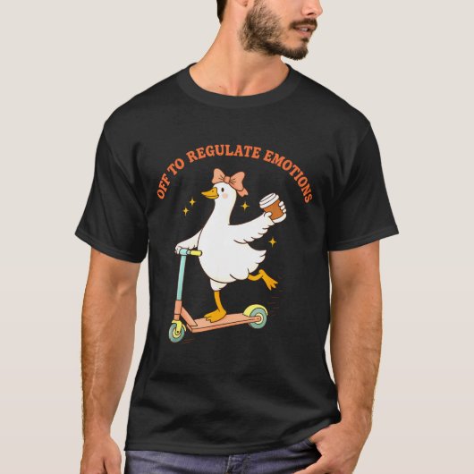 感情を整える面白いアヒルのスクーターコーヒー Tシャツ (正面)