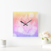 感情を直す*Crystal平和なピンクのラベンダーの金ゴールド スクエア壁時計 (ホーム)