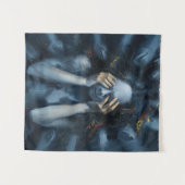 感情抽象芸術ポートレート- Surreal Blue Art タペストリー (正面(横))