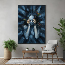 感情抽象芸術ポートレート- Surreal Blue Art ポスター