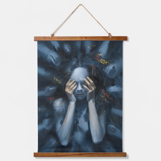 感情抽象芸術ポートレート- Surreal Blue Art 吊り下げ型タペストリー (正面)