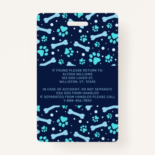 感情支援動物サービスペットドッグフォトID バッジ (裏面)