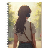 感情的なヘッドフォンを着ている女の子ノート ノートブック (正面)