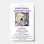 感情的パーソナライズされたサポート犬の写真IDバッジ バッジ (表面)