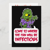 感染性おもしろいゾンビ漫画ハローウィンパーティ 招待状 (正面/裏面)
