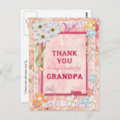 感謝おじいちゃん、花+蝶カード ポストカード (正面/裏面)