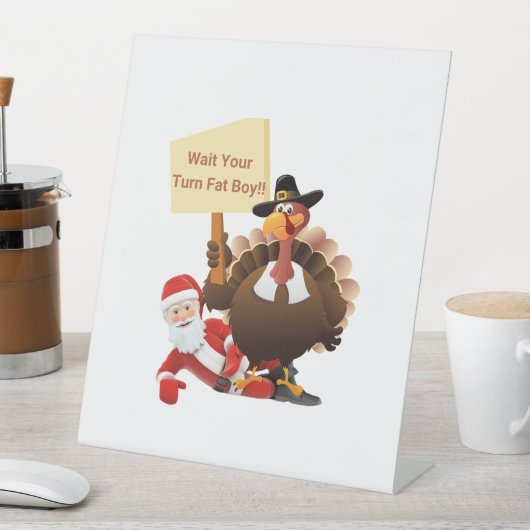 感謝おもしろいあなたのターンを待つ太った男の子サおもしろいー 台座サイン (インサイチュ)