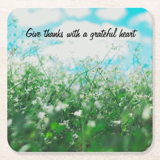 感謝したハートのコースターの一組の6との感謝を与えて下さい スクエアペーパーコースター (正面)