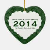感謝したハートのパーソナライズな緑のギフト セラミックオーナメント (裏面)