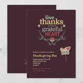 感謝したハートの感謝祭の招待状 招待状 (正面/裏面)