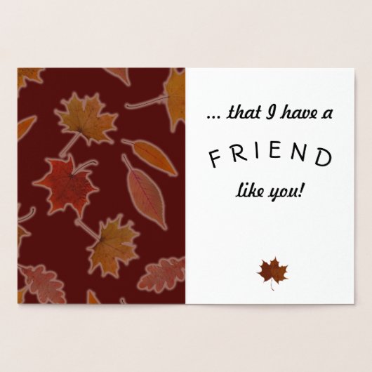 感謝した友情の紅葉のカスタムの文字 箔カード (内部)