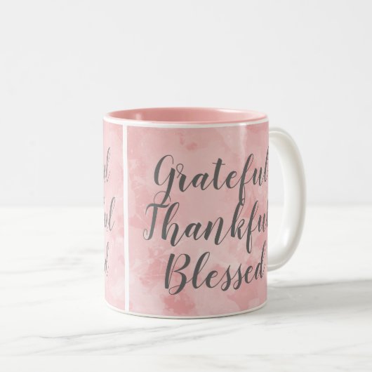 感謝した感謝している賛美されたピンクの水彩画 ツートーンマグカップ (正面右)