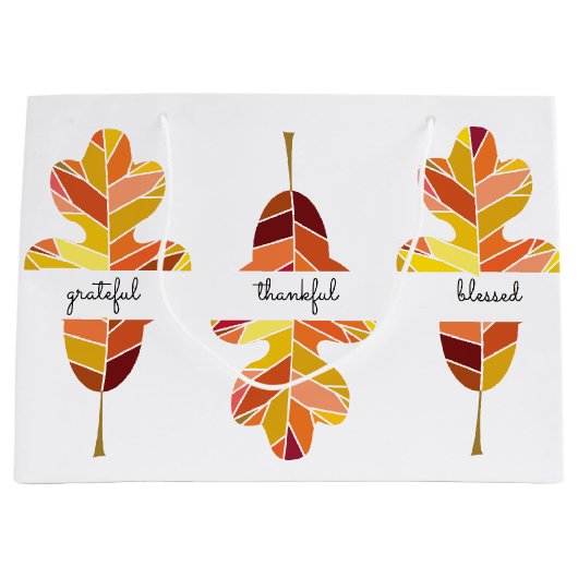 感謝した感謝している賛美された秋の葉の紅葉 ラージペーパーバッグ (正面)