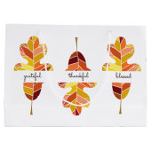 感謝した感謝している賛美された秋の葉の紅葉 ラージペーパーバッグ (裏面)