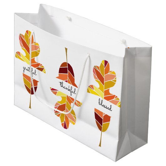 感謝した感謝している賛美された秋の葉の紅葉 ラージペーパーバッグ (正面アングル)