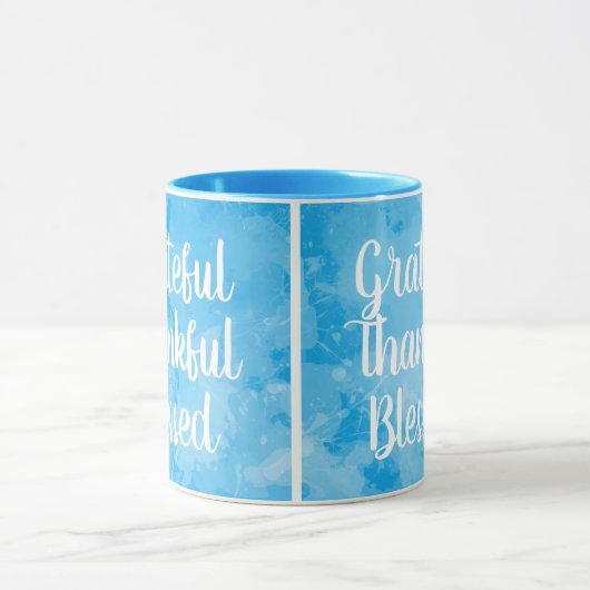 感謝した感謝している賛美された青い水彩画 マグカップ (中央)