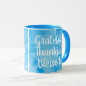 感謝した感謝している賛美された青い水彩画 マグカップ (正面右)