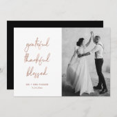 感謝した感謝している賛美された|のばら色の金ゴールドの原稿の写真 サンキューカード (正面/裏面)