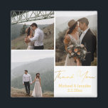 感謝していお前の金結婚筆3枚の写真 マグネット<br><div class="desc">金エレガント書道結婚の3枚の写真コラージュありがとう磁石。</div>