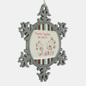 感謝していお洒落ストライプ先生 スノーフレークピューターオーナメント (左)