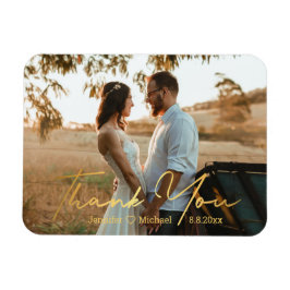 感謝していお、シックな金ゴールドの手書き結婚写真 マグネット