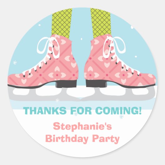 感謝していしていますステッカー誕生会はアイススケートします ラウンドシール (正面)