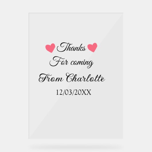 感謝していの名前の追加の文字メッセージ アクリルサイン (正面)