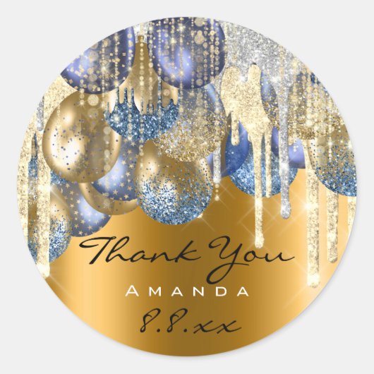 感謝していの結婚誕生日バルーン青いドリップス金ゴールドvip ラウンドシール (正面)