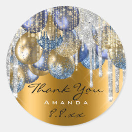 感謝していの結婚誕生日・バルーン青いドリップ金ゴールド ラウンドシール