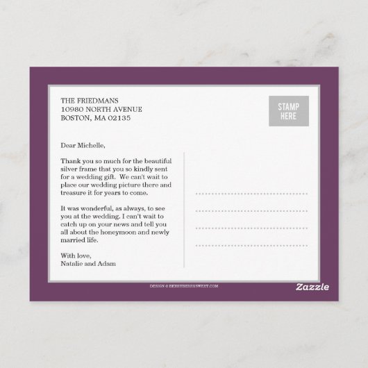 感謝していはっきりした結婚サンキューカード ポストカード (裏面)