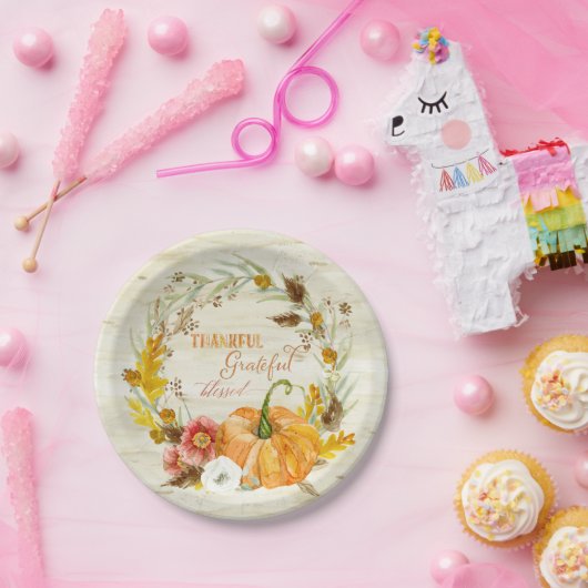 感謝している感謝した賛美された秋の収穫のカボチャ ペーパープレート (パーティー)