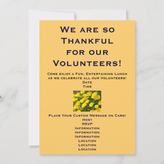 感謝している! 招待状のカスタムは昼食を自ら申し出ます サンキューカード (裏面)